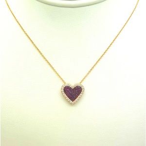 Lovely Ruby & Diamond Heart Necklace In 14k Rose Gold.